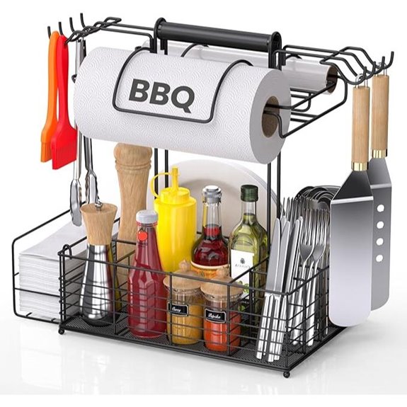 BBQ Tool Set and Organizer with Hooks and Holders