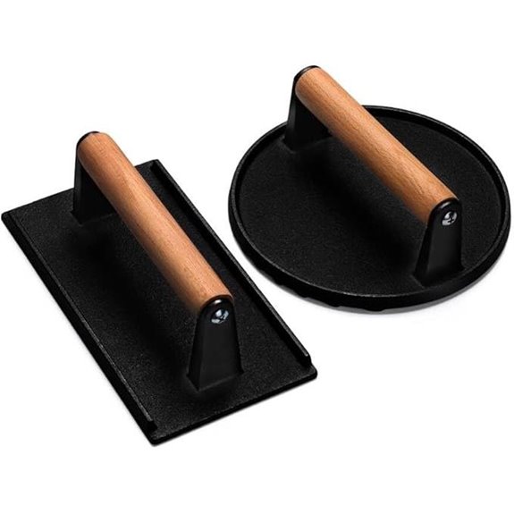 Cast Iron Burger and Bacon Press with Wooden Handle
