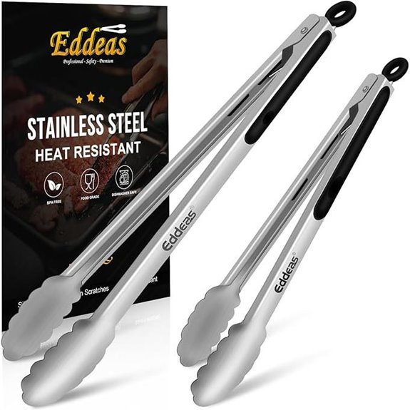BBQ Grill Tongs Set 12 & 17 Heat-Resistant Stainless