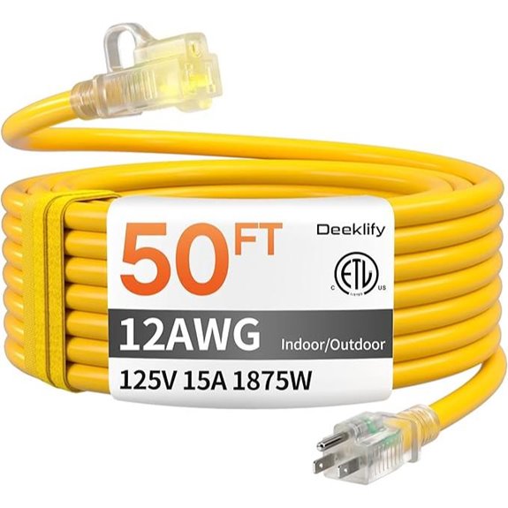 Heavy Duty Waterproof 50FT Extension Cord with Lighted End