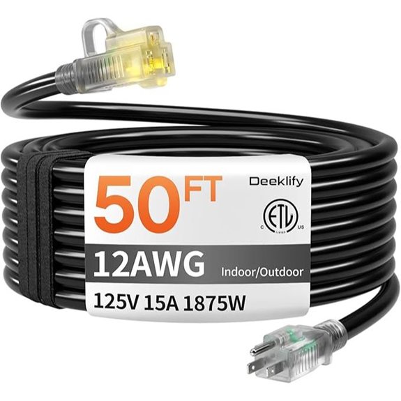 Heavy Duty Waterproof Extension Cord 50ft 12 Gauge