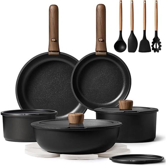 CAROTE 19pcs Non-Stick Cookware Set with Detachable Handle