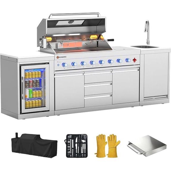 All-in-One Outdoor Kitchen Island with Sink and Refrigerator