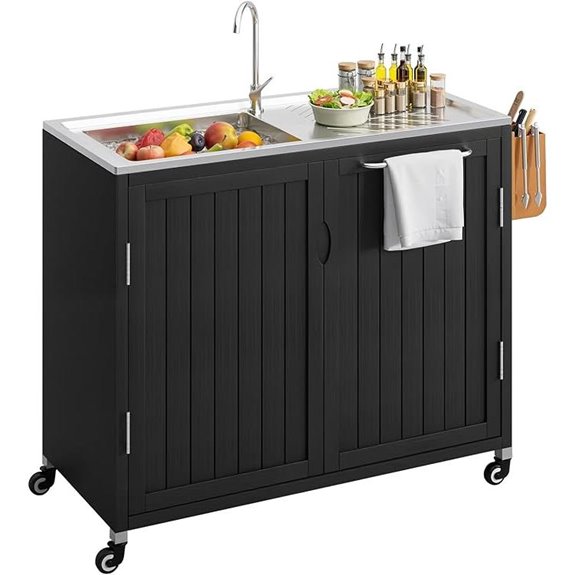 Outdoor Grill Cart with Sink & Wheels