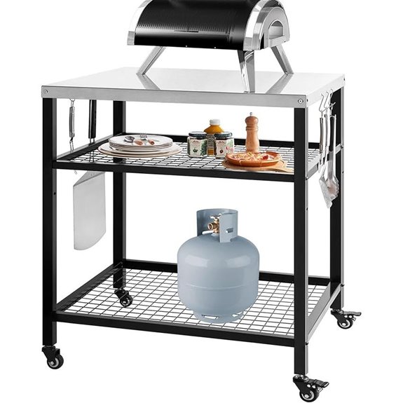 Stainless Steel Outdoor Grill Cart with Wheels and Shelves