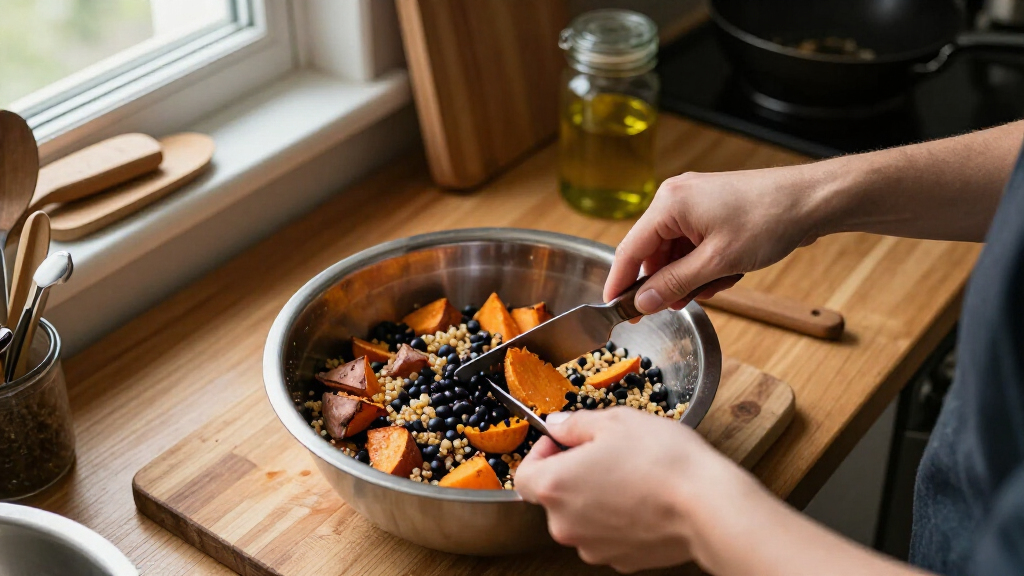 Roasted Sweet Potato, Black Bean, And Quinoa Salad