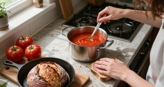 Last Of The Season Garden Fresh Tomato Soup And Homemade Sourdough Grilled Ham And Cheese
