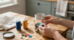 Savvy Upcyclers Transform Old Glass Jars Into A Sewing Kit With An Impressive DIY